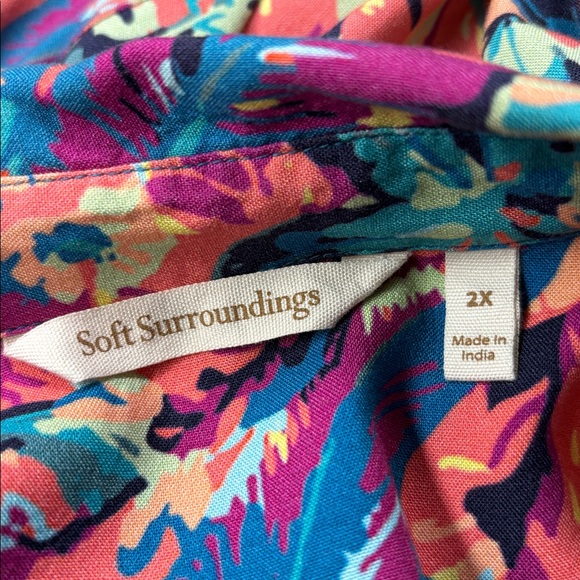 Soft Surroundings Florence Boho Embroidered Beaded Tropical Shirt Dress 2X 22W - Picture 8 of 14